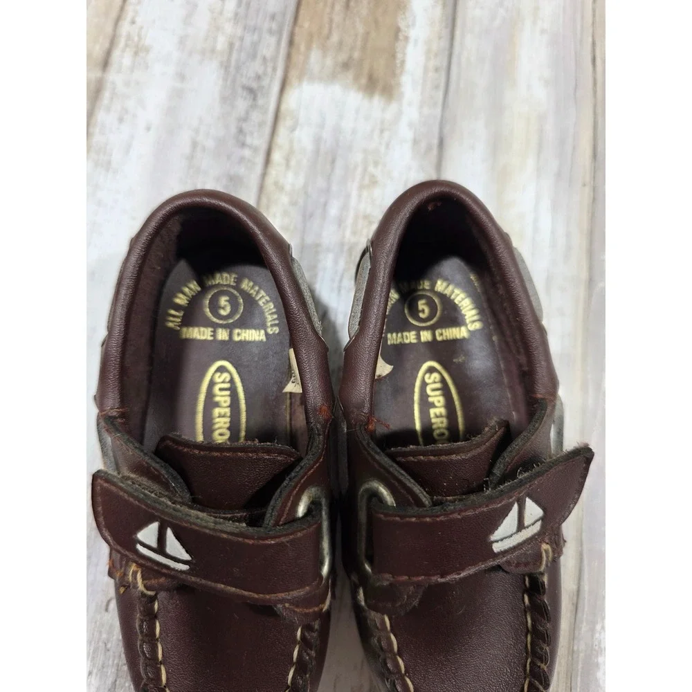Superoos Toddler Boys Size 5 Brown‎ Boat Shoes Hook and Loop Sailor Loafers